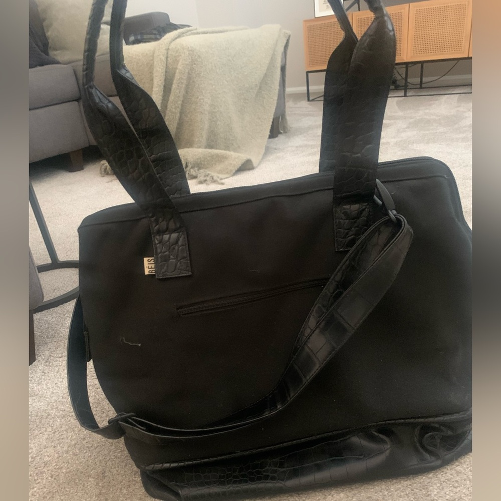 BEIS Black Travel Bag with Croc-Embossed Straps